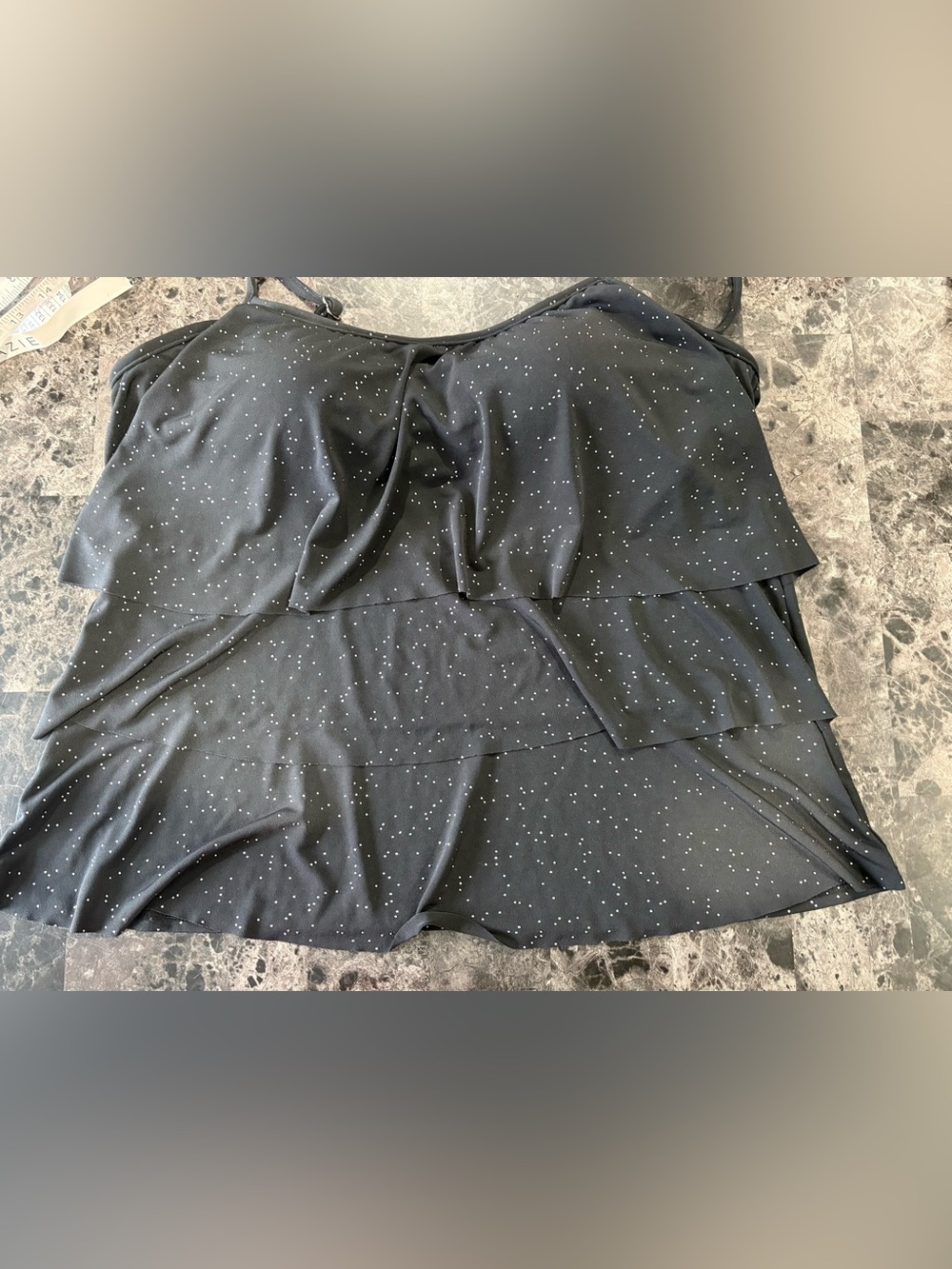 St. John's Bay Black Speckled Tiered Tankini Top Size 16